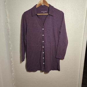 Soft Surroundings 100% Cotton Slub Knit Button Down Tunic sz S Purple Lagenlook